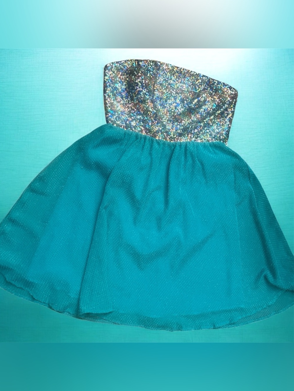 Teal Strapless Sequin Bodice Cocktail Dress